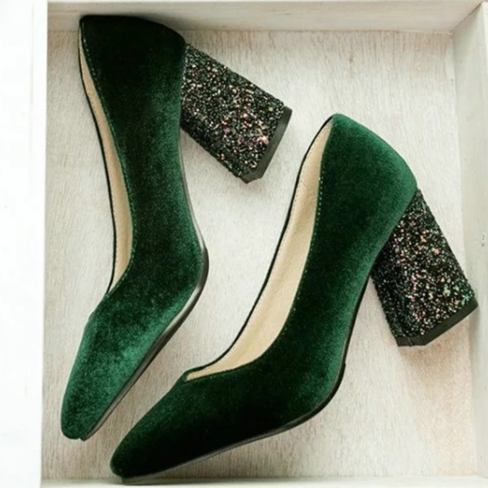 Velvet Chunky Sparkly Heels - Picture 5 of 8